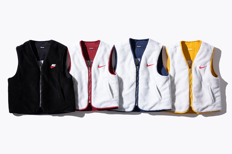 Supreme Nike Fall/Winter 2018 Collection Info NSW NikeLab Supreme Vest Jackets Sweat Suits earrings denim jackets touques beanies outerwear winter fall new york toyko logo overalls chore coat flannel polo logo