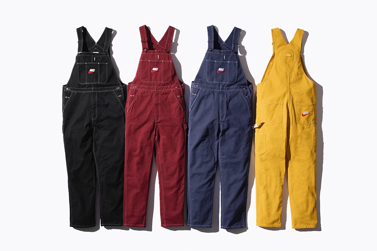 Supreme Nike Fall/Winter 2018 Collection Info NSW NikeLab Supreme Vest Jackets Sweat Suits earrings denim jackets touques beanies outerwear winter fall new york toyko logo overalls chore coat flannel polo logo