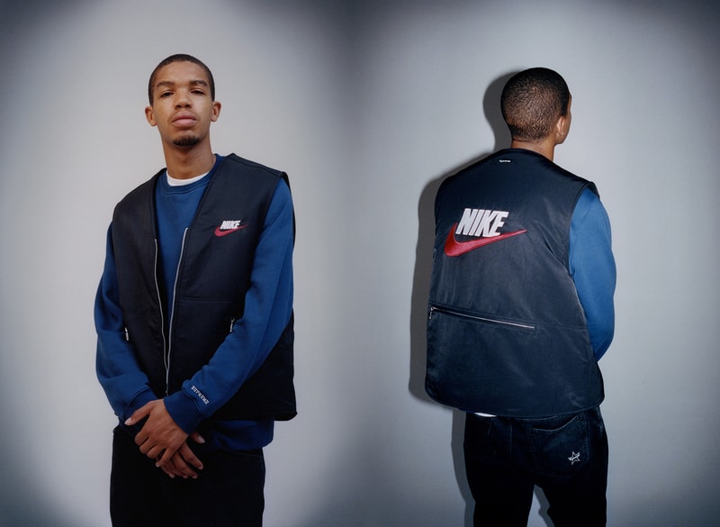 Supreme Nike Fall/Winter 2018 Collection Info NSW NikeLab Supreme Vest Jackets Sweat Suits earrings denim jackets touques beanies outerwear winter fall new york toyko logo overalls chore coat flannel polo logo