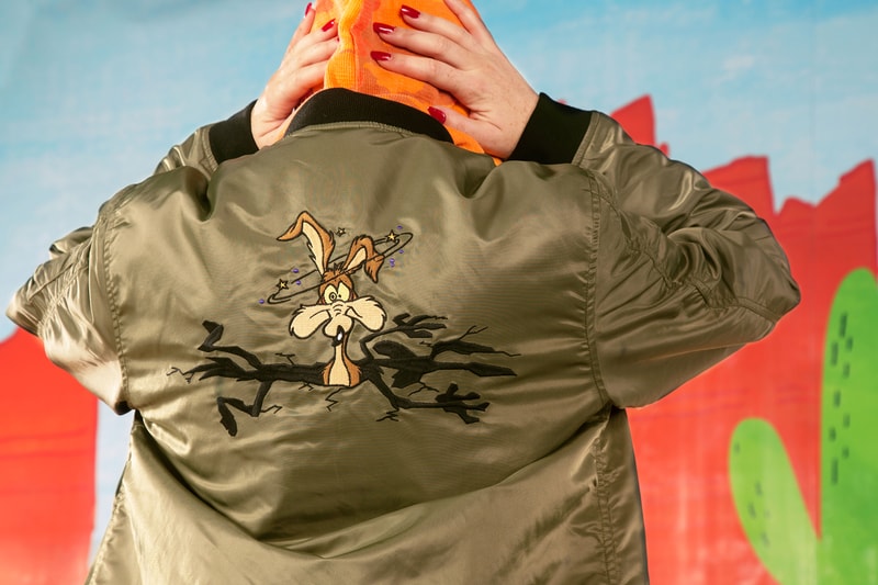 the hundreds looney tunes acme Wile E. Coyote Road Runner collaboration collection warner bros sweater military camouflage army m51 jacket print bomber