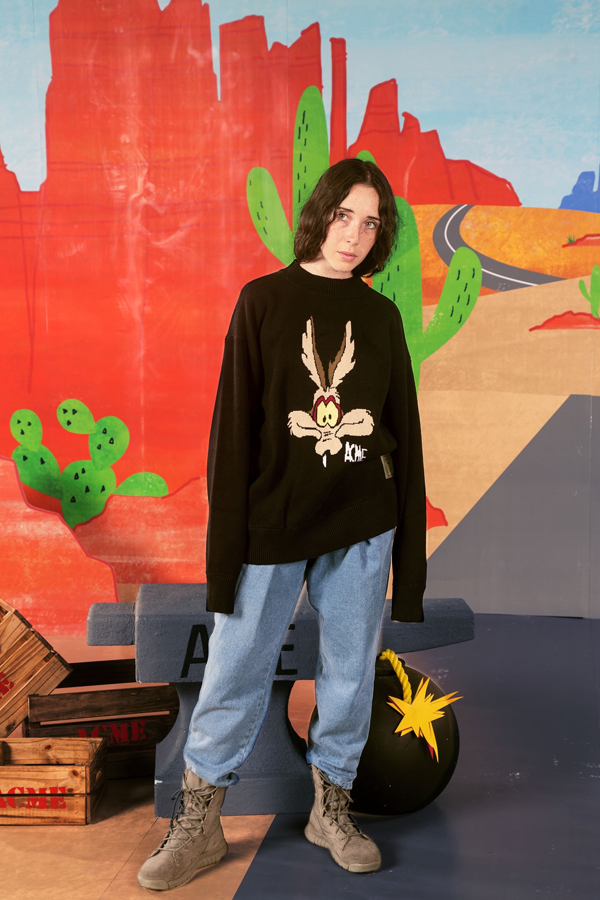 the hundreds looney tunes acme Wile E. Coyote Road Runner collaboration collection warner bros sweater military camouflage army m51 jacket print bomber