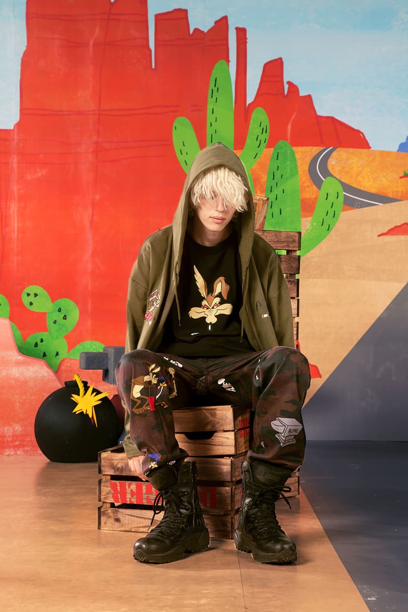 the hundreds looney tunes acme Wile E. Coyote Road Runner collaboration collection warner bros sweater military camouflage army m51 jacket print bomber