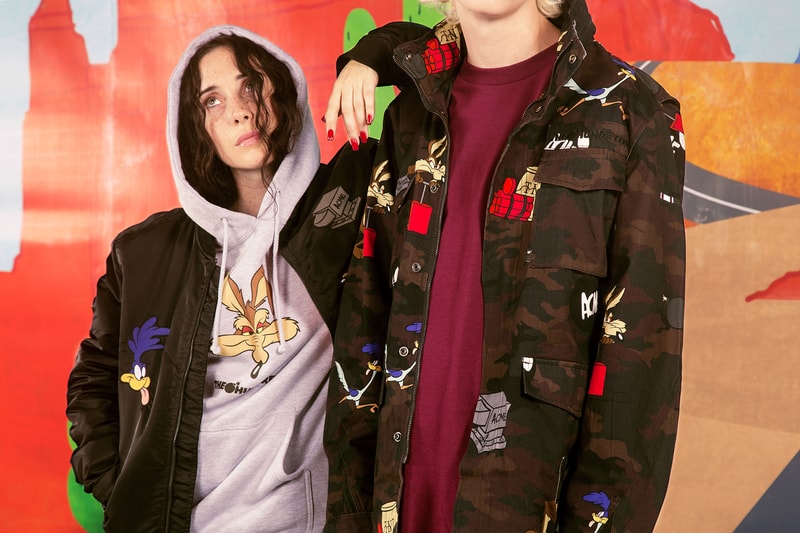 the hundreds looney tunes acme Wile E. Coyote Road Runner collaboration collection warner bros sweater military camouflage army m51 jacket print bomber