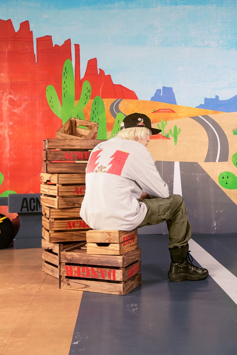 the hundreds looney tunes acme Wile E. Coyote Road Runner collaboration collection warner bros sweater military camouflage army m51 jacket print bomber