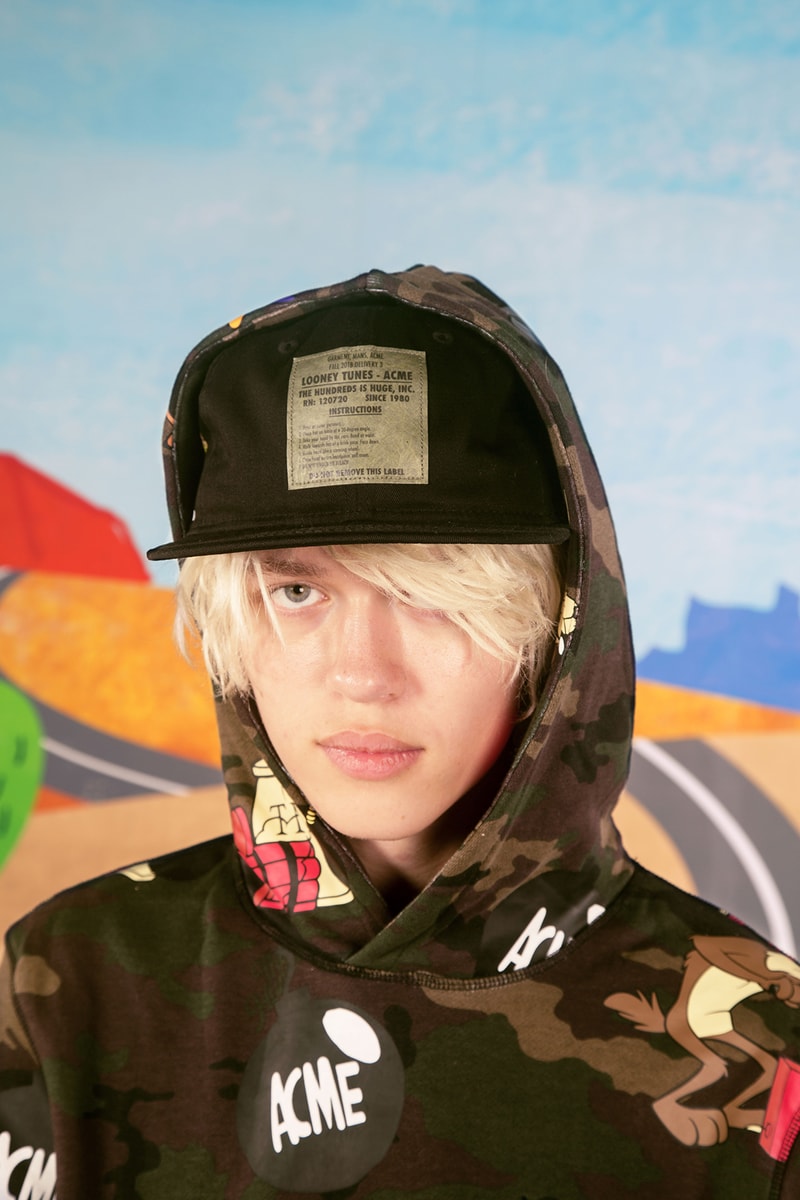 the hundreds looney tunes acme Wile E. Coyote Road Runner collaboration collection warner bros sweater military camouflage army m51 jacket print bomber