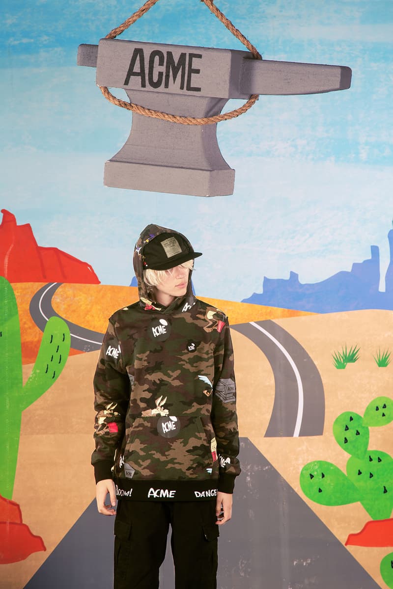 the hundreds looney tunes acme Wile E. Coyote Road Runner collaboration collection warner bros sweater military camouflage army m51 jacket print bomber