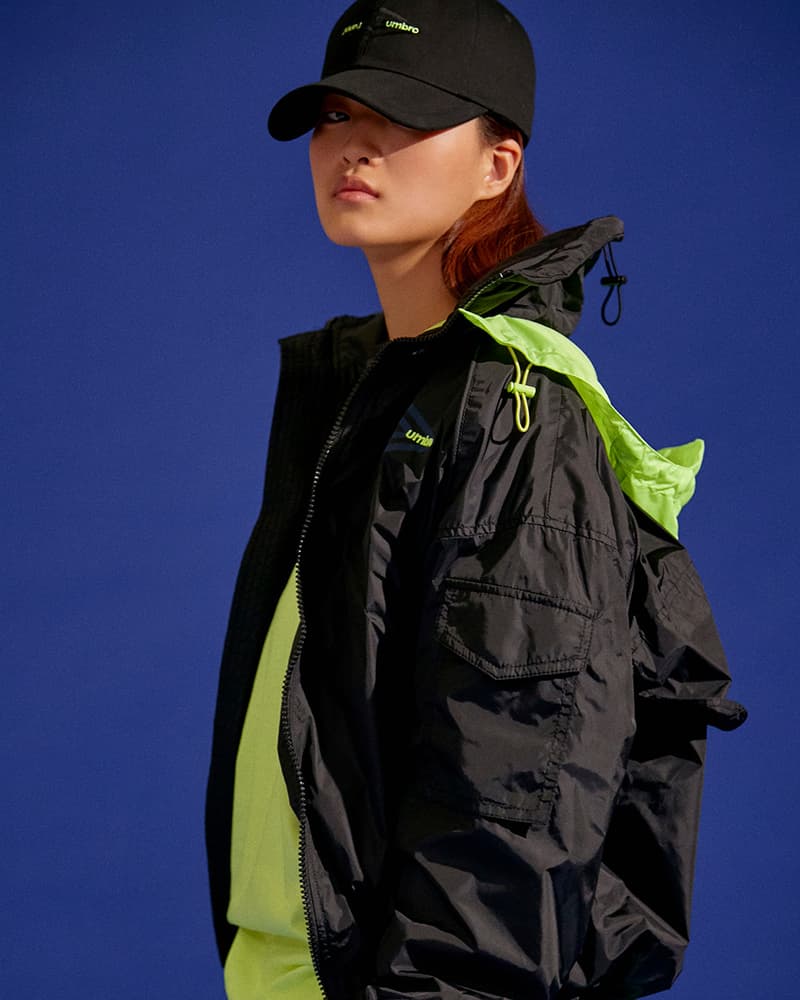 UMBRO JUUN.J Fall Winter 2018 Capsule Unveil Collection Windbreaker hoodie T shirt Bumpy sneaker neon volt yellow Parka windbreaker