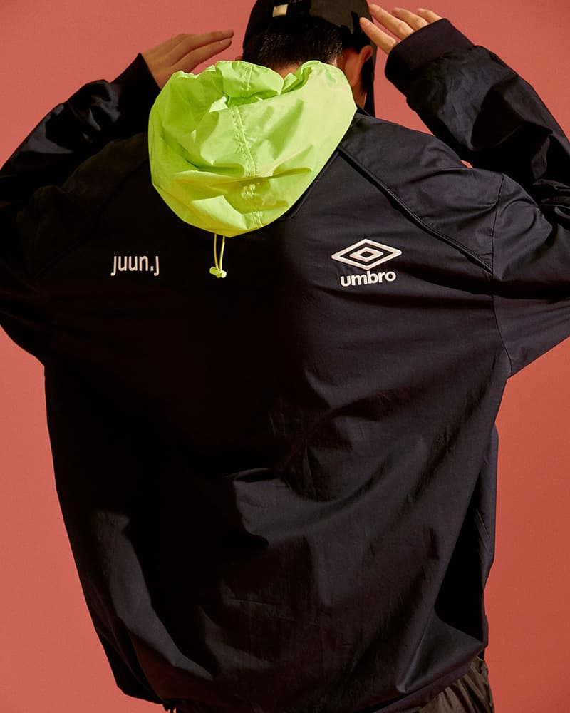 UMBRO JUUN.J Fall Winter 2018 Capsule Unveil Collection Windbreaker hoodie T shirt Bumpy sneaker neon volt yellow Parka windbreaker