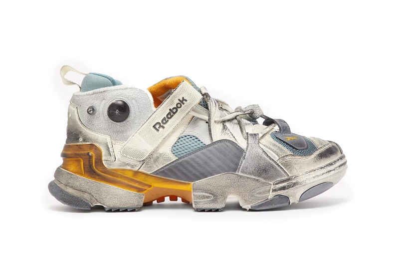 Vetements Reebok Genetically Modified Trainer matchesfashion.com release info white yellow blue collaborations demna gvasalia