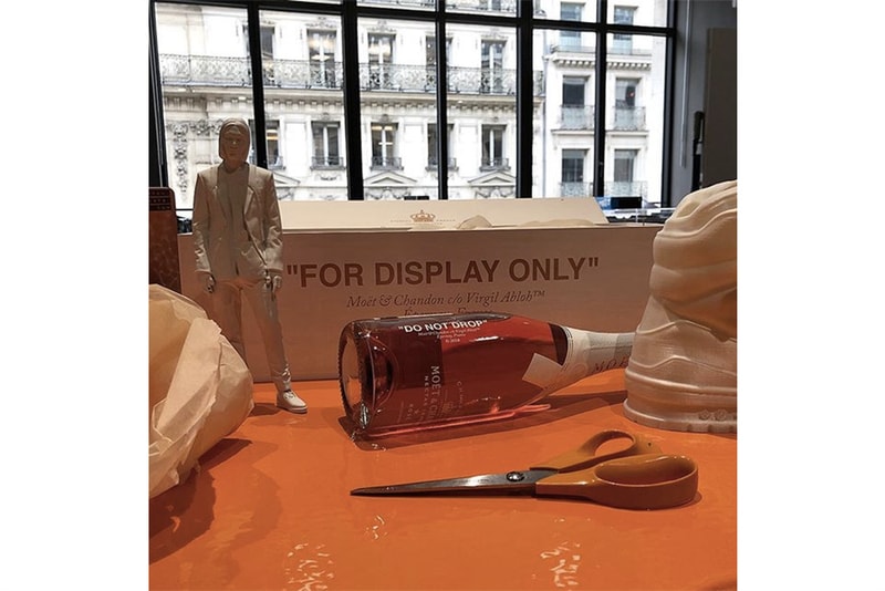 Virgil Abloh Louis Vuitton Moet Chandon Collaboration Bottle Teaser champagne LVMH Off-White Design
