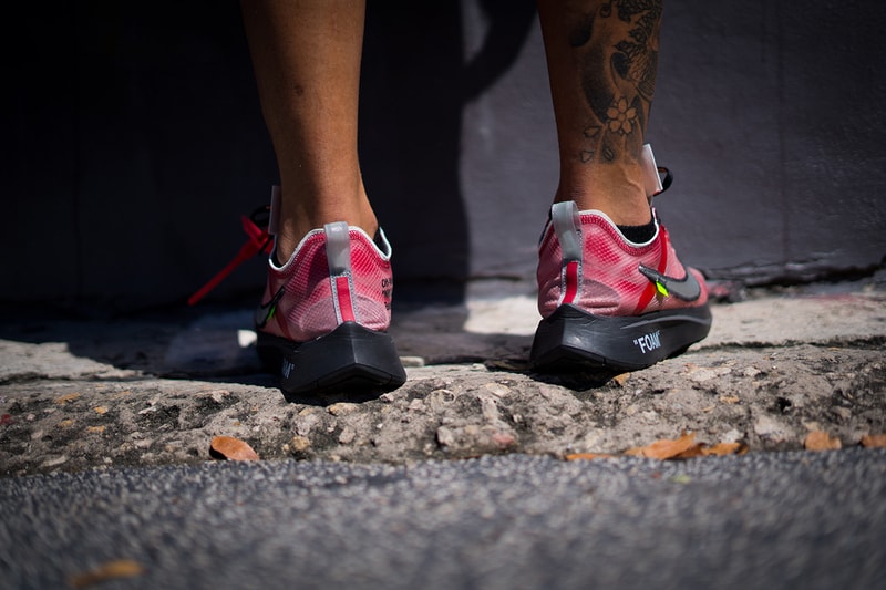 off white nike zoom fly sp promo order sample sneaker shoe colorway black insole collaboration exclusive on foot drop release ten virgil abloh