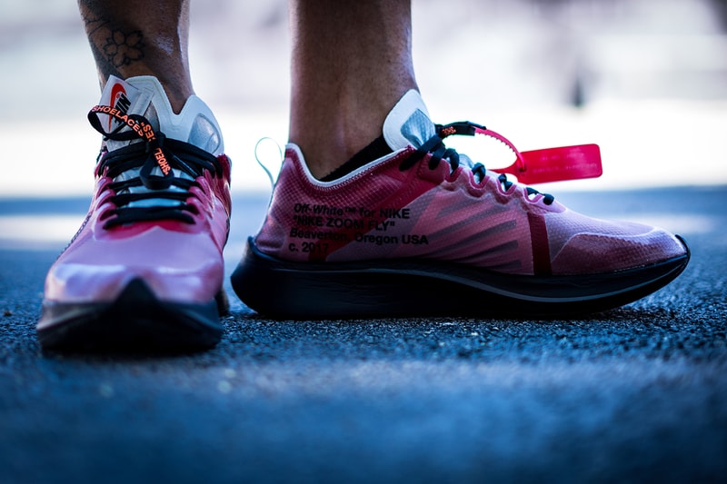 off white nike zoom fly sp promo order sample sneaker shoe colorway black insole collaboration exclusive on foot drop release ten virgil abloh