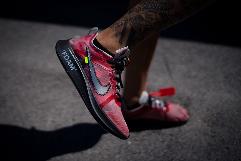 off white nike zoom fly sp promo order sample sneaker shoe colorway black insole collaboration exclusive on foot drop release ten virgil abloh