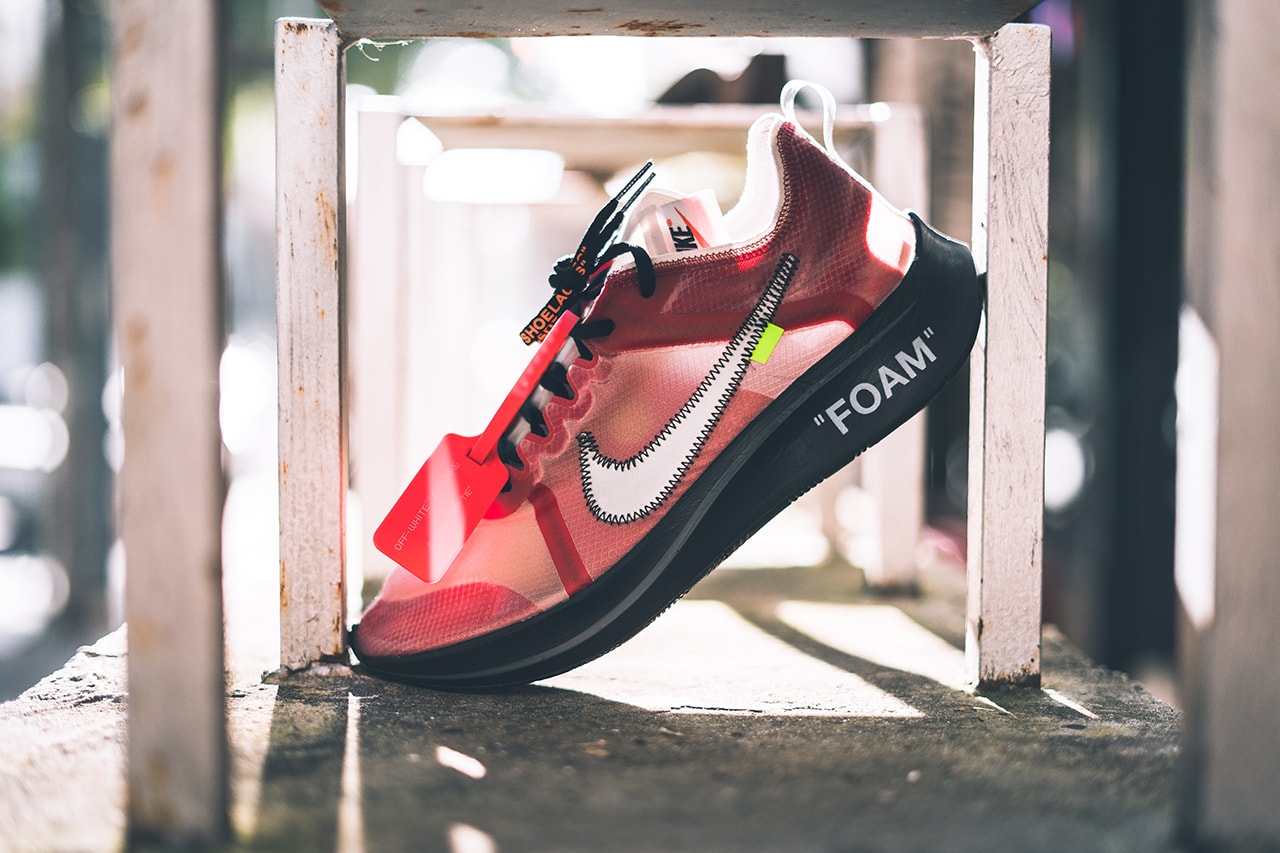 off white nike zoom fly sp promo order sample sneaker shoe colorway black insole collaboration exclusive on foot drop release ten virgil abloh