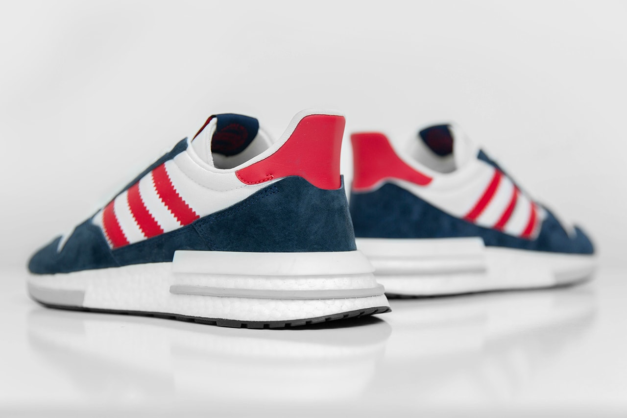 size? adidas Originals ZX 500 RM Navy White Blue Premium Suede Mesh BOOST release information buy now cop trainers sneakers