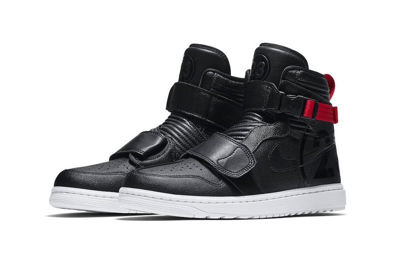 Air Jordan 1 Moto "Bred" colorway sneaker Release Date black red leather Bred White Straps Info