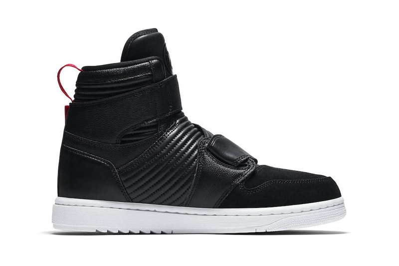 Air Jordan 1 Moto "Bred" colorway sneaker Release Date black red leather Bred White Straps Info