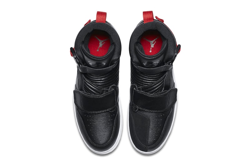 Air Jordan 1 Moto "Bred" colorway sneaker Release Date black red leather Bred White Straps Info