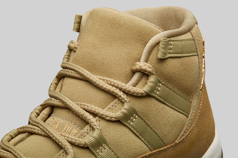 Air Jordan 11 "Olive Luxe" Release Date jordan brand sneaker colorway price purchase online beige shimmer suede nike