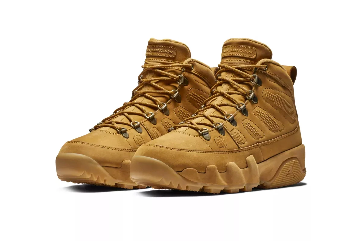 Air Jordan 9 Boot NRG Wheat Release Info Date Brand Brown timbs winter outdoors rugged tread hiking trail leather 