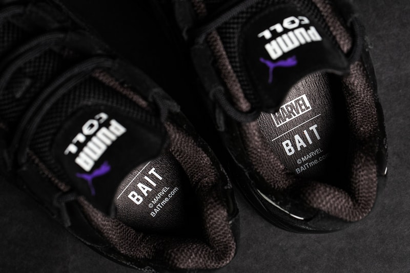 BAIT Marvel PUMA Cell Venom black white movie film release info alpha industries ma-1 bomber jacket