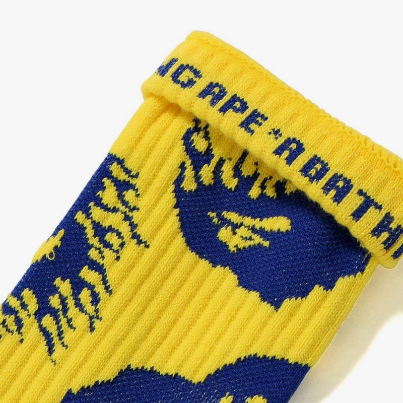 BAPE Fire Pattern Gear for Fall winter 2018 fire ape head logo yellow blue black read sweater socks a bathing ape
