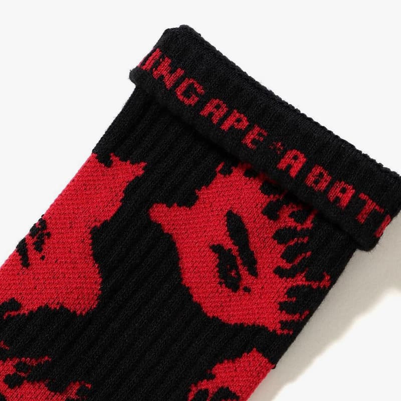 BAPE Fire Pattern Gear for Fall winter 2018 fire ape head logo yellow blue black read sweater socks a bathing ape