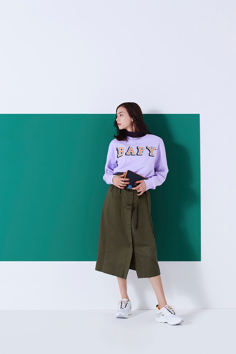 BAPY Fall/Winter 2018 Lookbook Featuring Lauren Tsai BAPE Women Sweaters Coats Skirts Pants 