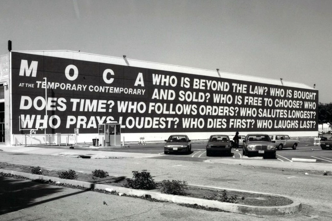 barbara kruger question untitiled moca museum contemporary art los angeles reinstall 1990 election vote artwork mural type text 2018 october