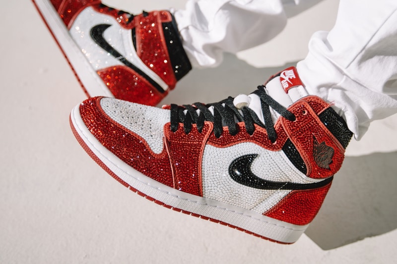 dan life crystal encrusted air jordan 1 chicago giveaway contest raffle footwear shoes sneakers swarovski