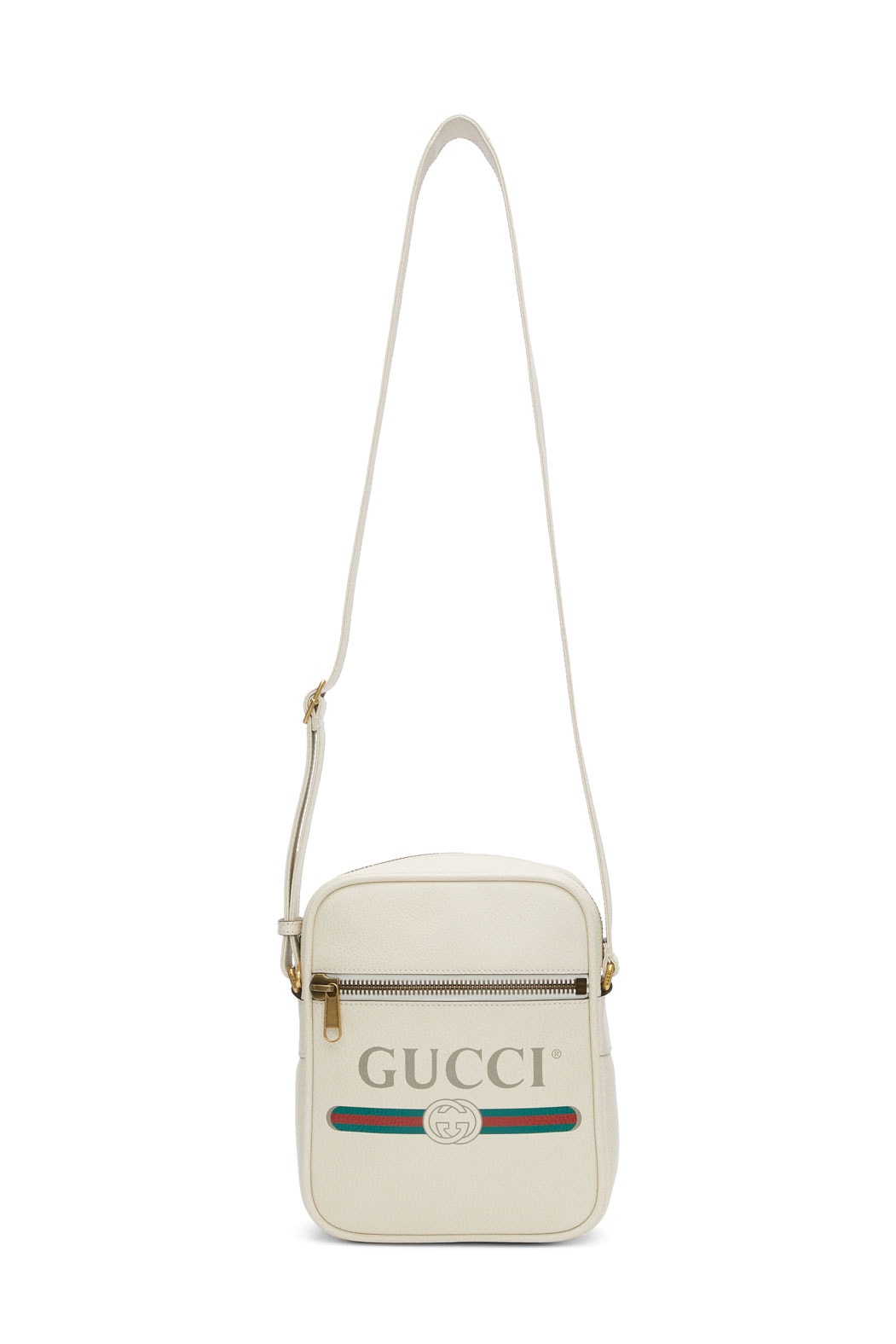 Gucci Off White Logo Print Leather Messenger Bag Gucci