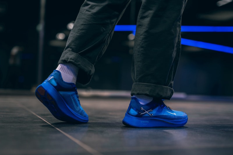 nike gyakusou zoom fly sp collaboration sneaker shoe colorway undercover purple blue white black skull on foot drop release date october 18 2018