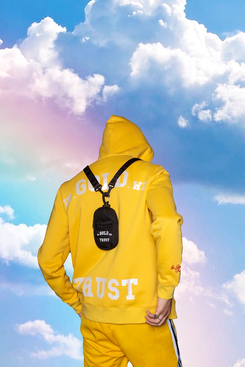 In Gold We Trust Spring Summer 2019 Lookbook Amsterdam Streetwear Clouds Killer Instinct tee t shirt hoodie track pants killer instinct pullover quilted jacket jeans socks sweatshirt bag