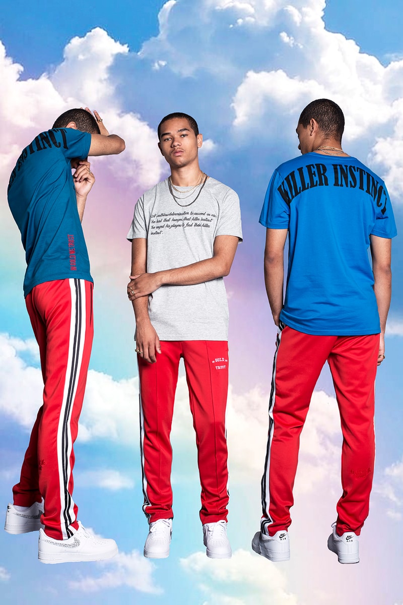 In Gold We Trust Spring Summer 2019 Lookbook Amsterdam Streetwear Clouds Killer Instinct tee t shirt hoodie track pants killer instinct pullover quilted jacket jeans socks sweatshirt bag