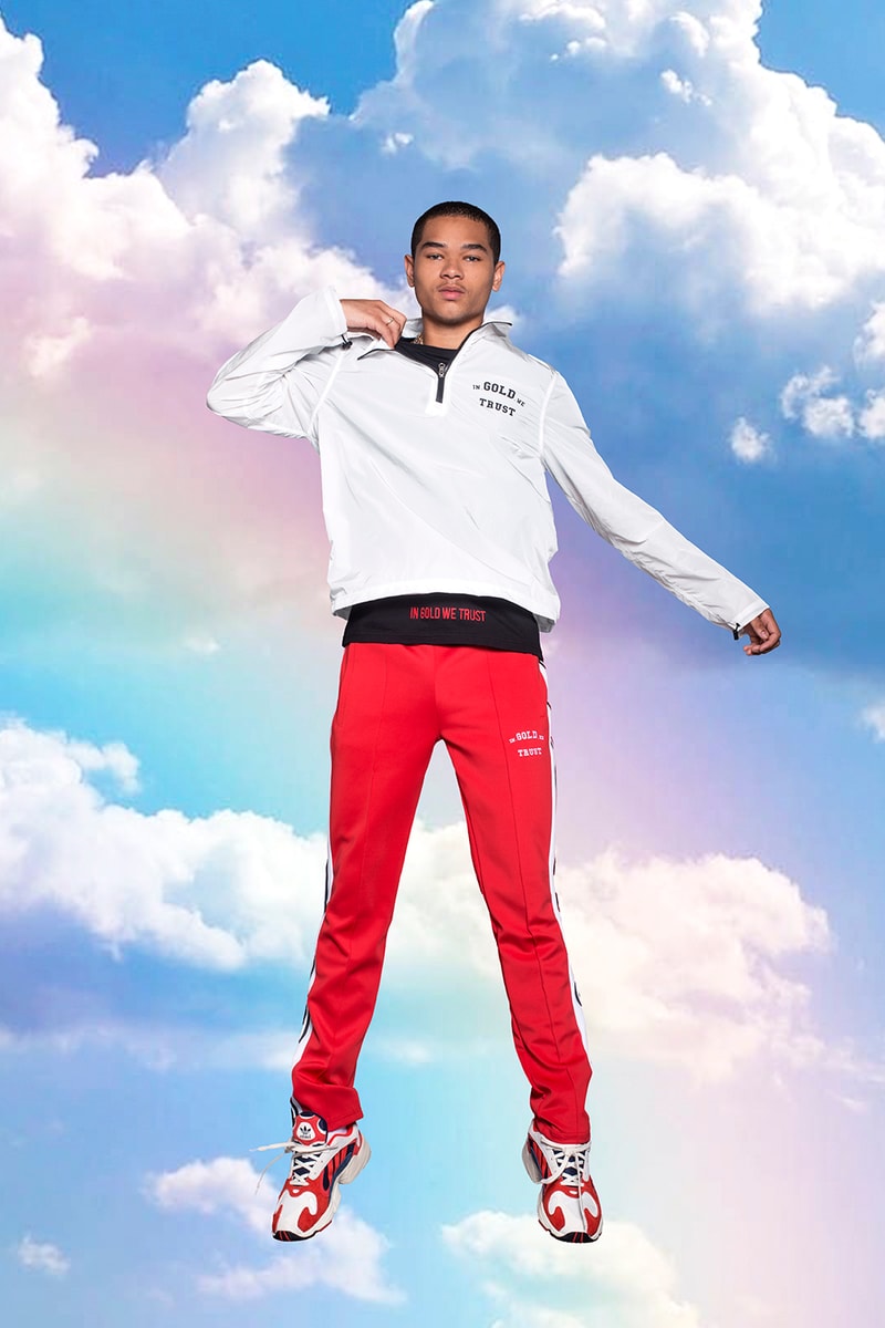In Gold We Trust Spring Summer 2019 Lookbook Amsterdam Streetwear Clouds Killer Instinct tee t shirt hoodie track pants killer instinct pullover quilted jacket jeans socks sweatshirt bag