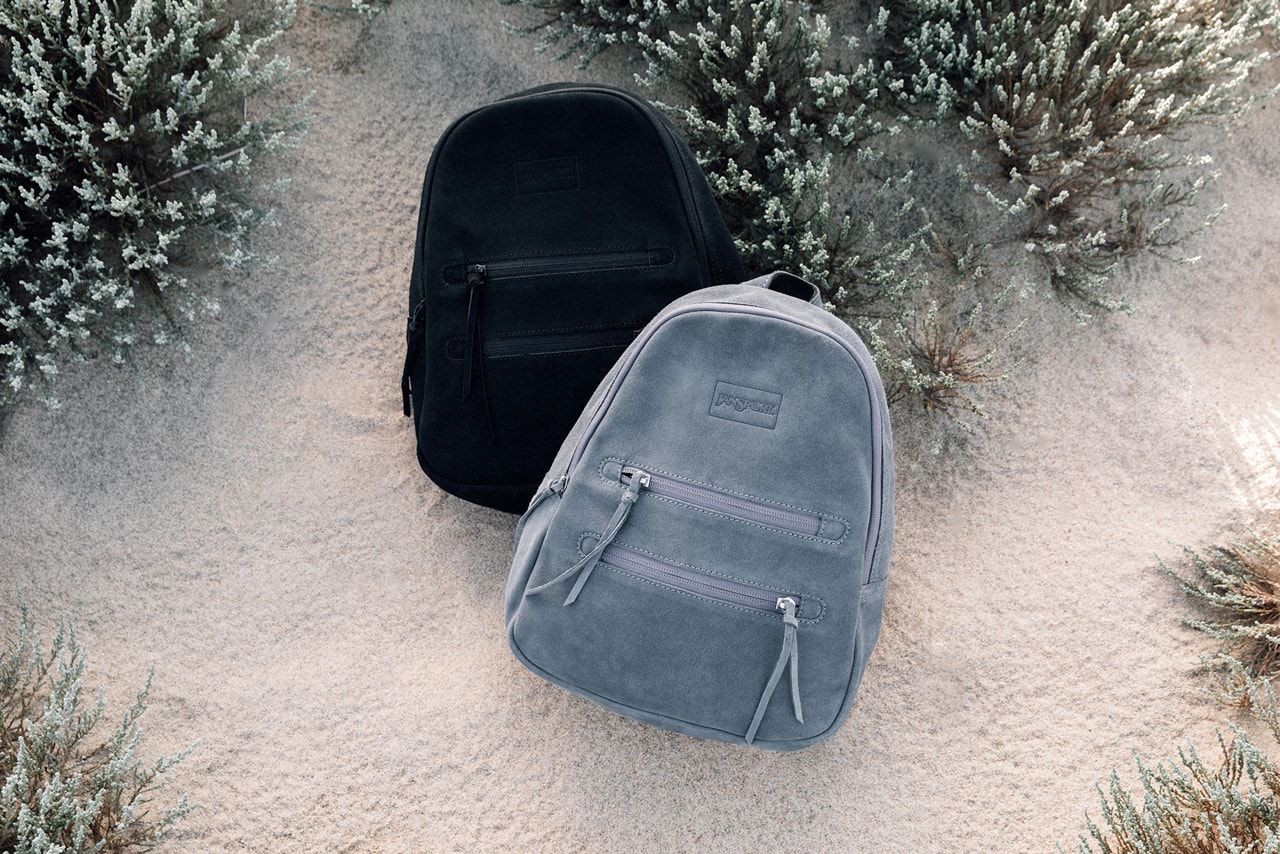 Jansport Desert collection lookbook  sand leather brown tan suede soft grey black backpack sidebag waistbag