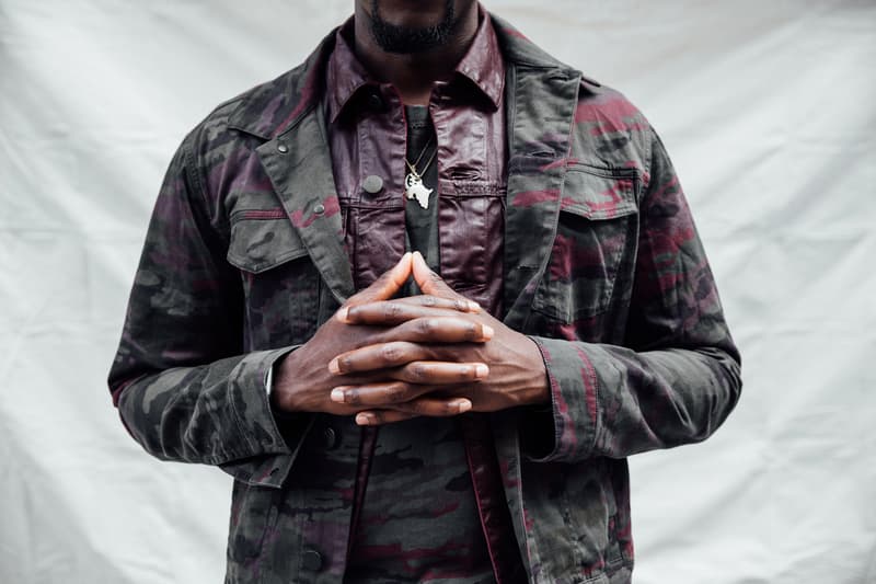 Joshua Kissi x Neiman Marcus J Brand, Joe's Jeans, PRPS, rag & bone street style street etiquette camo color block wool winter gear waxed cotton jacket ripped denim rugby shirt