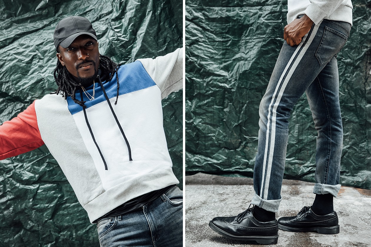 Joshua Kissi x Neiman Marcus J Brand, Joe's Jeans, PRPS, rag & bone street style street etiquette camo color block wool winter gear waxed cotton jacket ripped denim rugby shirt