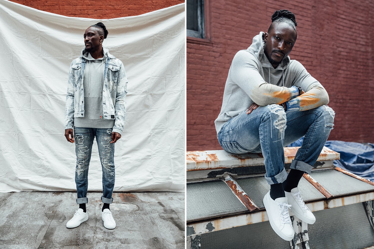 Joshua Kissi x Neiman Marcus J Brand, Joe's Jeans, PRPS, rag & bone street style street etiquette camo color block wool winter gear waxed cotton jacket ripped denim rugby shirt