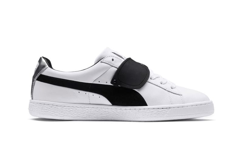 puma suede black white metallic silver