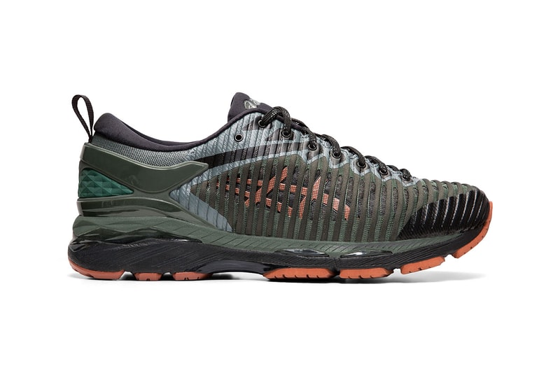 Kiko Kostadinov x ASICS Edition Gel-Delva sneaker pine green rosewood brown colorway release date price info purchase buy online ssense