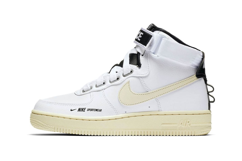 Nike Air Force 1 Utility High Release Information logo sneaker branding black white pink colorways date info 