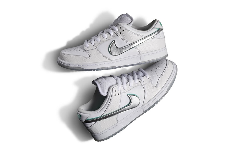 Diamond Supply Co. Nike SB "Diamond" Dunk Low release complexcon white black diamond nicky diamond