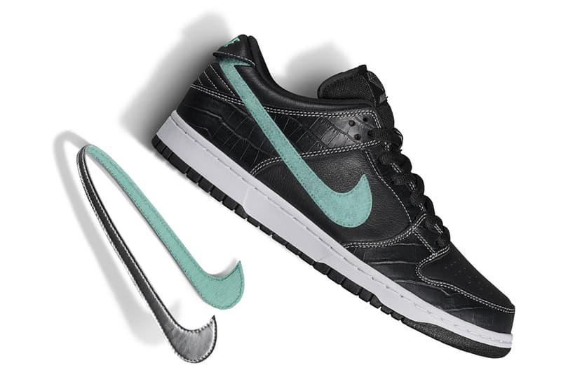 Diamond Supply Co. Nike SB "Diamond" Dunk Low release complexcon white black diamond nicky diamond