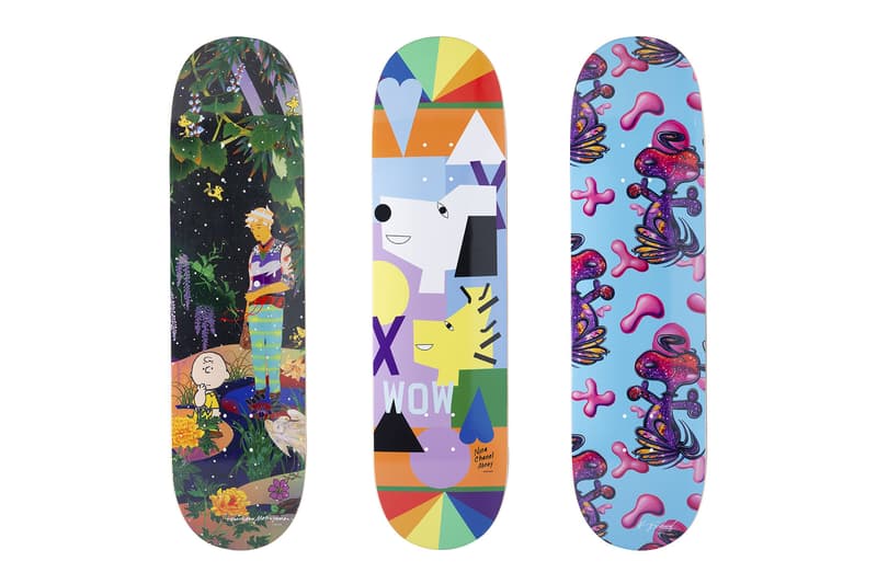 'Peanuts' x Browns Collection Huf Pintrill charlie brown snoopy corkcicle tote bag skateboard deck denik notepad André Saraiva x Mr. A, Nina Chanel Abney, Tomokazu Matsuyama, Kenny Scharf FriendsWithYou