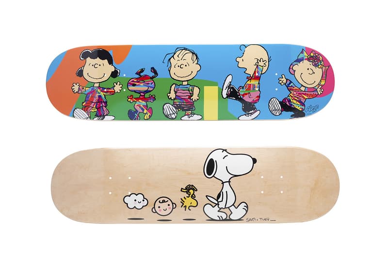 'Peanuts' x Browns Collection Huf Pintrill charlie brown snoopy corkcicle tote bag skateboard deck denik notepad André Saraiva x Mr. A, Nina Chanel Abney, Tomokazu Matsuyama, Kenny Scharf FriendsWithYou