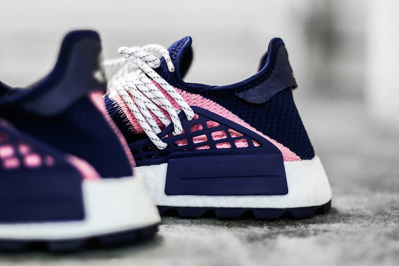 Pharrell Williams x adidas Originals NMD Hu BBC Billionaire Boys Club Closer Look Pink Purple Colorway London New York Exclusive $250 USD Cop Purchase Buy Kicks Sneakers Trainers Shoes Footwear