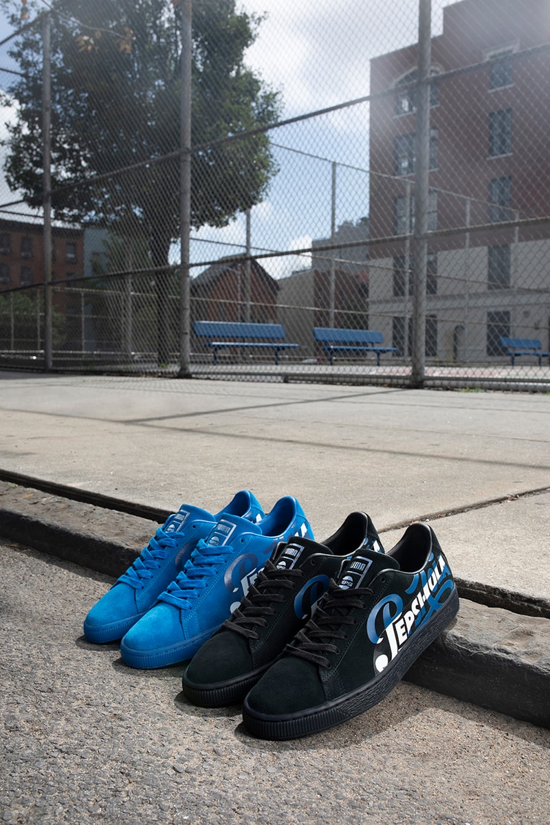 PUMA Suede 50th Anniversary Collaboration Pepsi Cola Blue Black Vintage Inspired Sneaker footwear trainers