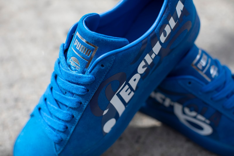 PUMA Suede 50th Anniversary Collaboration Pepsi Cola Blue Black Vintage Inspired Sneaker footwear trainers