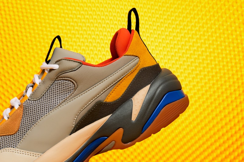 PUMA Thunder Spectra Lookbook sneakers rs-0 cell technology white tan grey yellow orange blue white shoe running dad shoe chunk bold